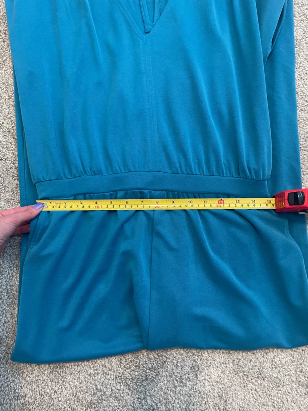 NWT Lou & Gray Teal V-Neck Wide-Leg Jumpsuit w/ Belt and Key Hole Back  Sz L - Picture 8 of 8